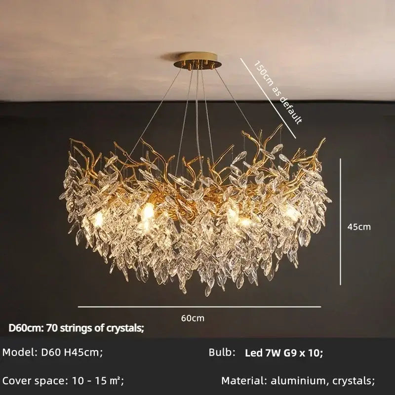 Golden Leaf Crystal Chandelier
