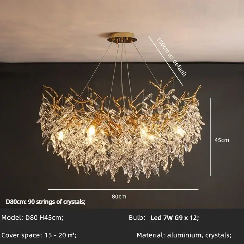 Golden Leaf Crystal Chandelier