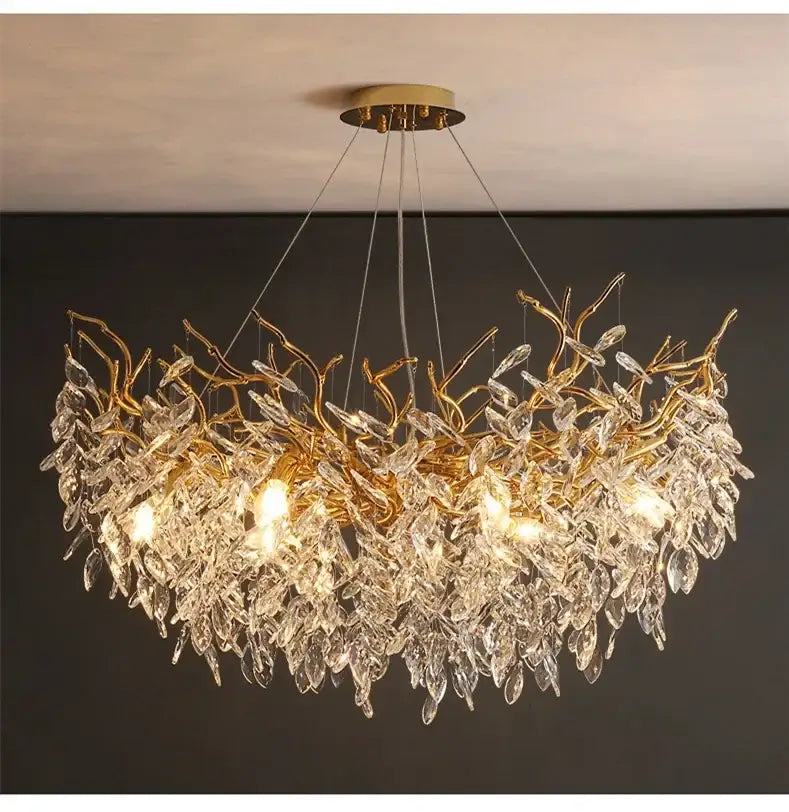 Golden Leaf Crystal Chandelier