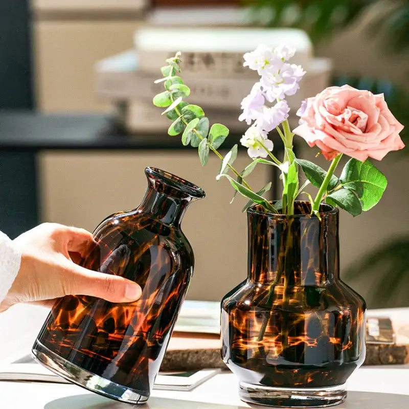 Amber Glass Leopard Vase