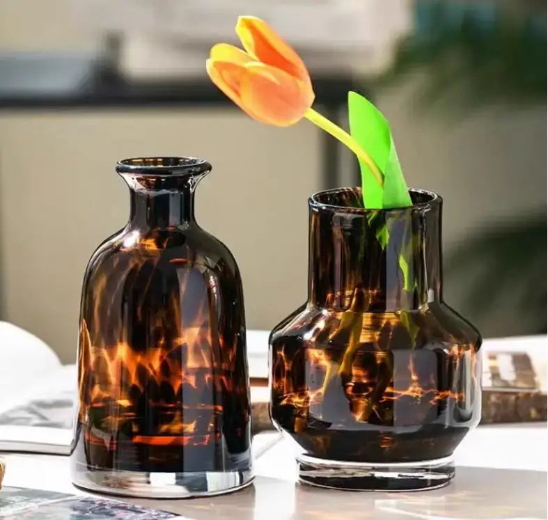 Amber Glass Leopard Vase