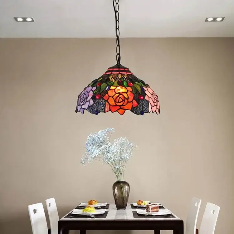 Rose Stained Glass Pendant