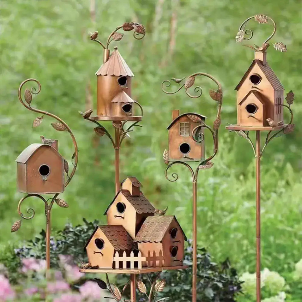 Copper Birdhouse Garden Stakes