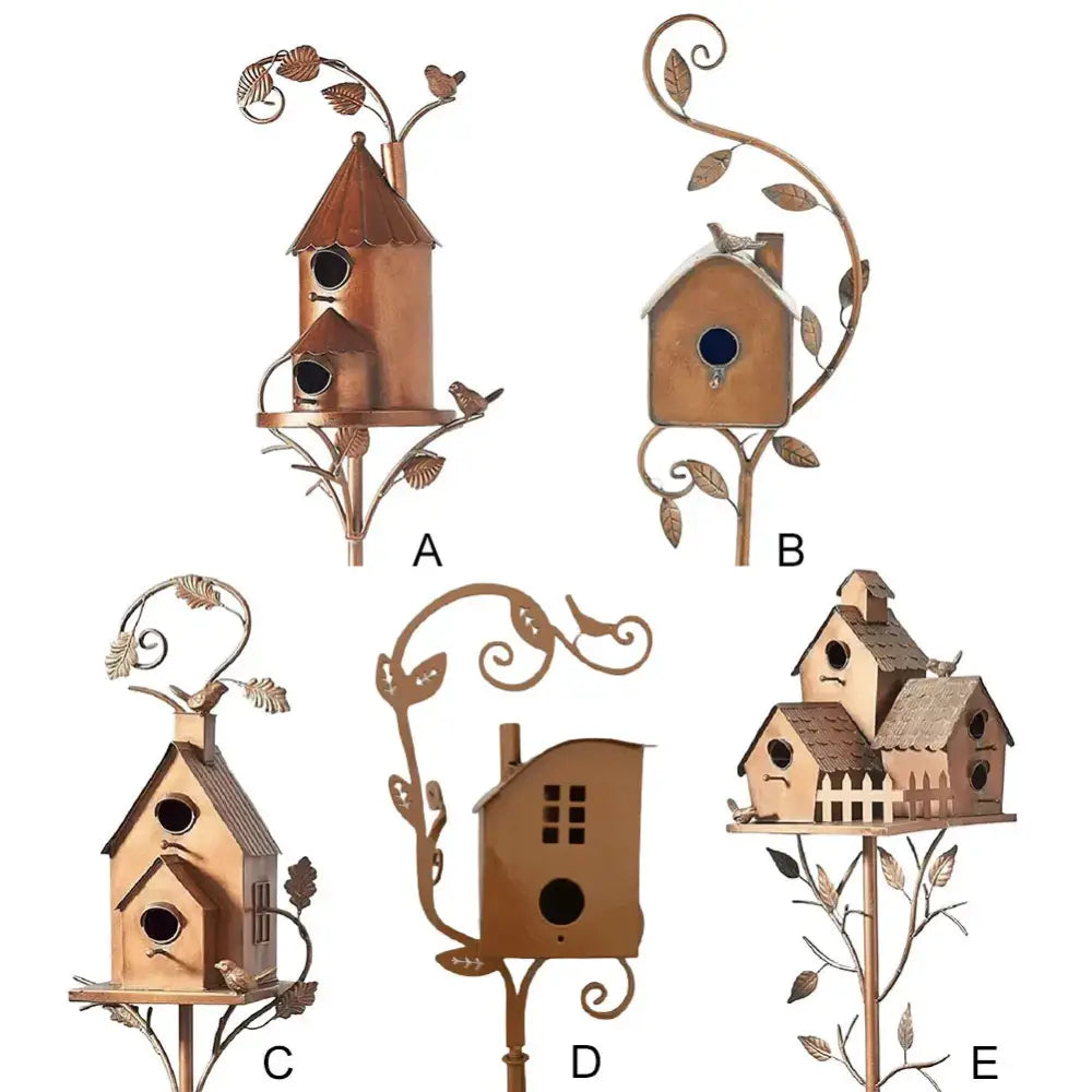 Copper Birdhouse Garden Stakes