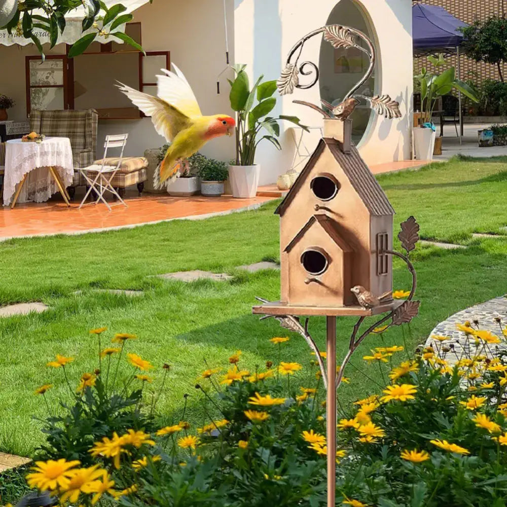 Copper Birdhouse Garden Stakes