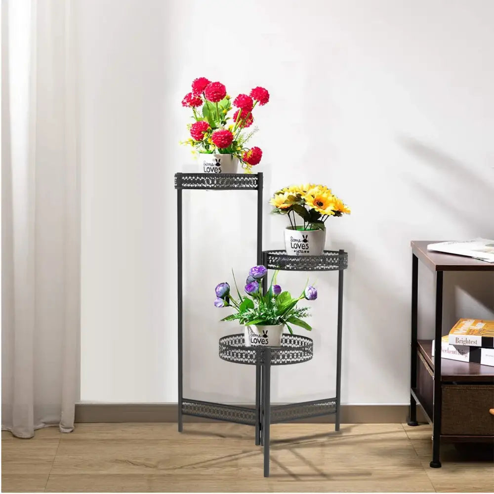 Black Metal Lattice Plant Stand 3 or 4 Tier