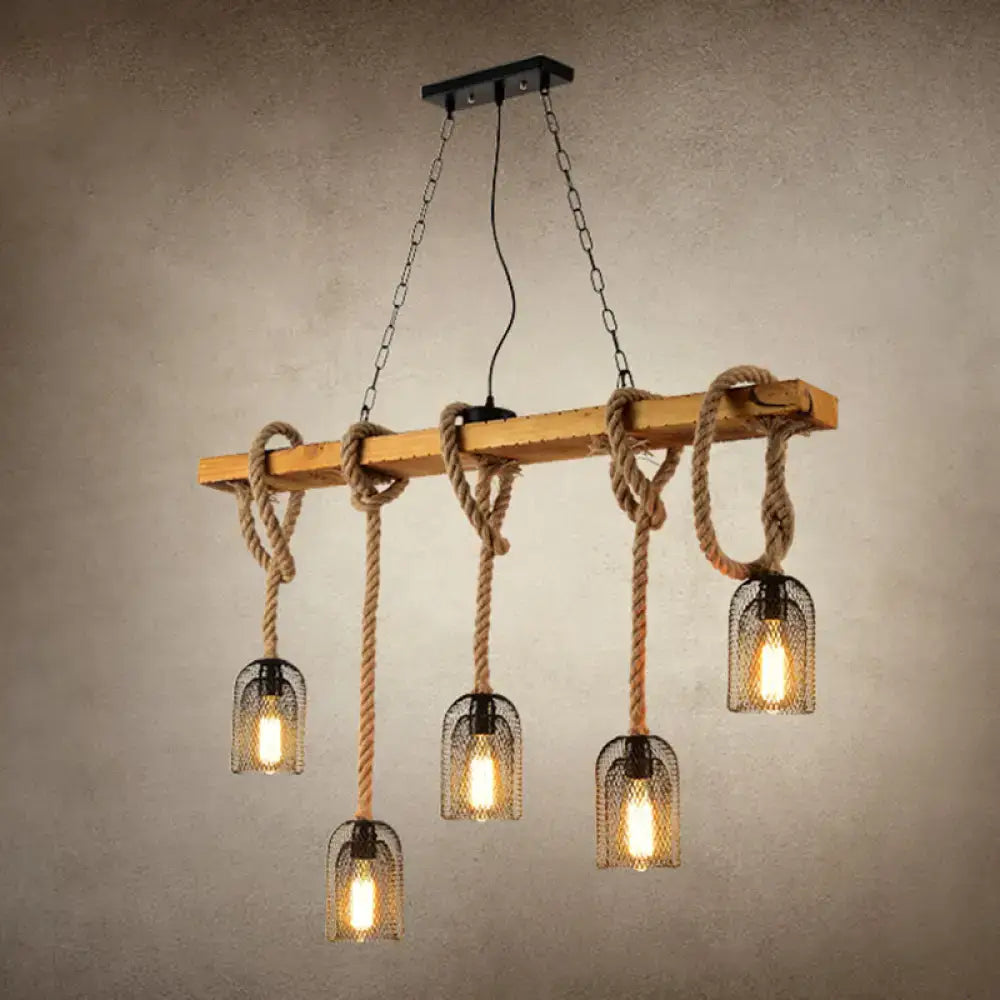 Wood Hemp Rope Pendant Light
