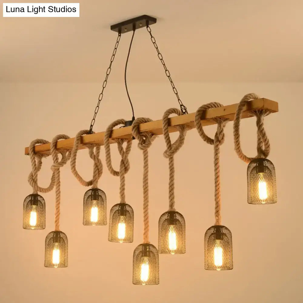 Wood Hemp Rope Pendant Light