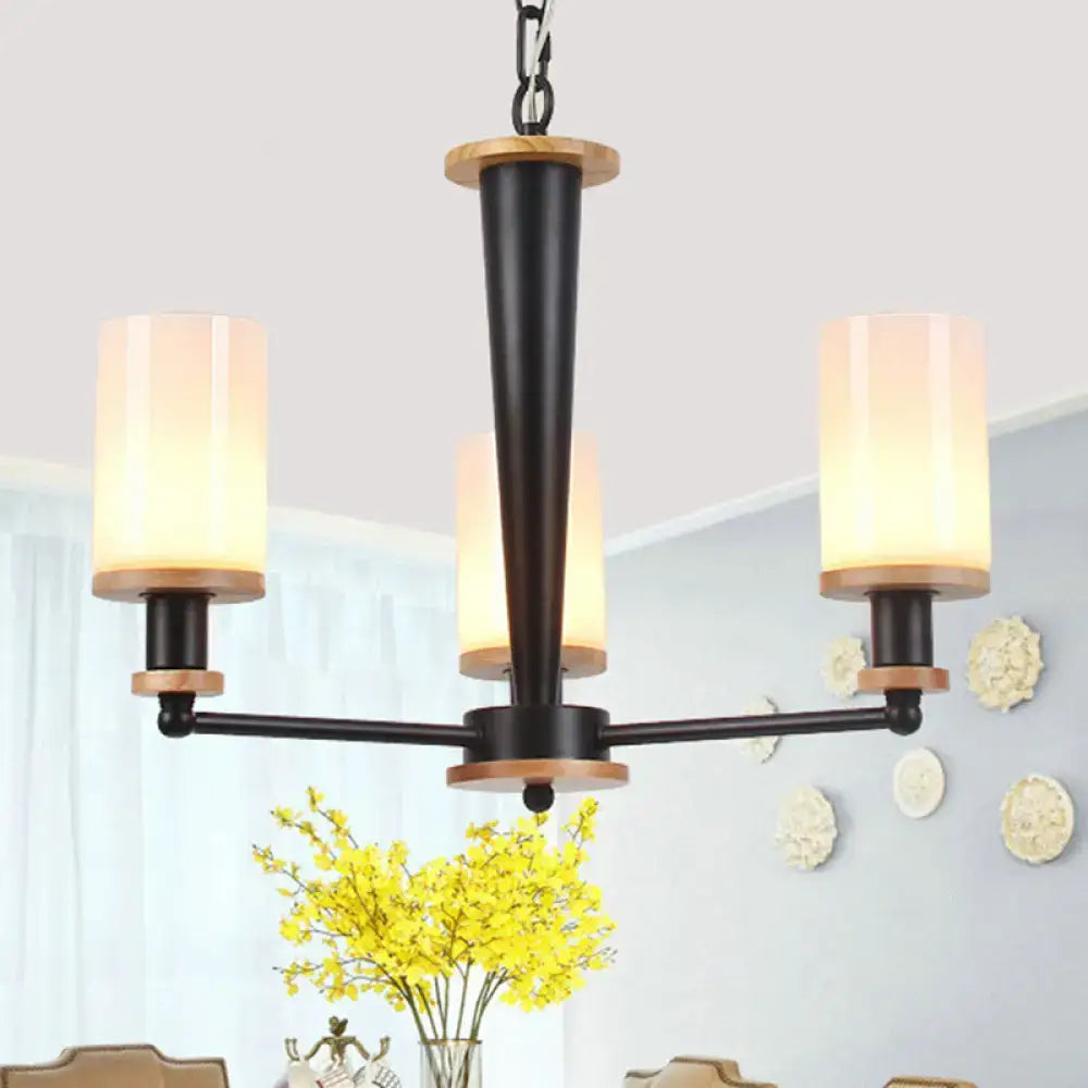 Black Wood Glass Chandelier