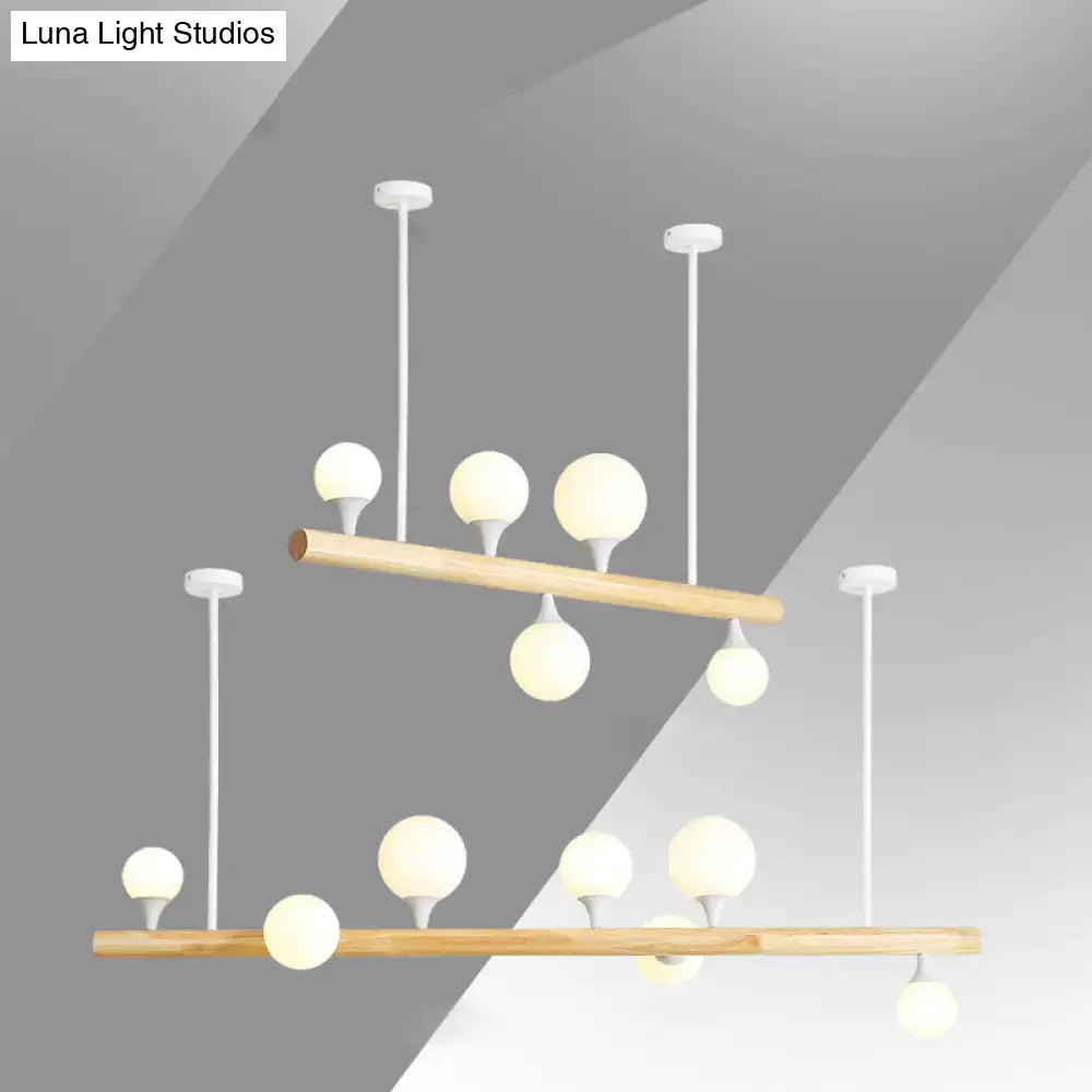 Wood Linear Opal Glass Seven-Light Island Light
