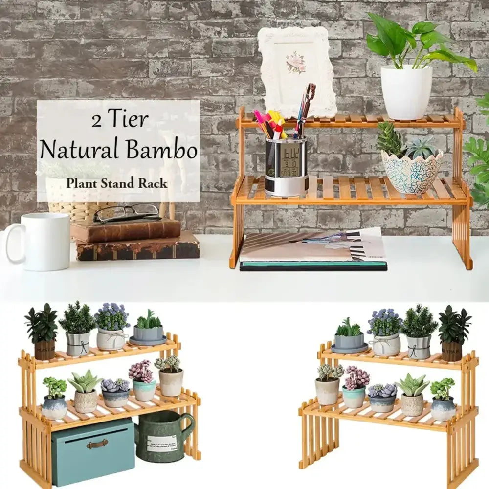 Bamboo Two-Tier Plant Stand