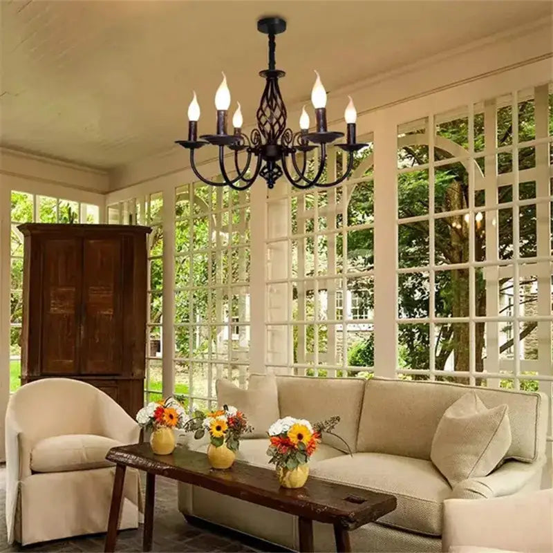 Black Iron Scroll Chandelier