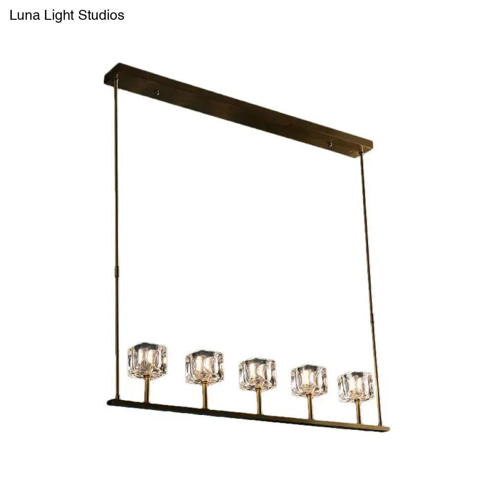 Gold Crystal Island Chandelier Crystal Squares Five-Head