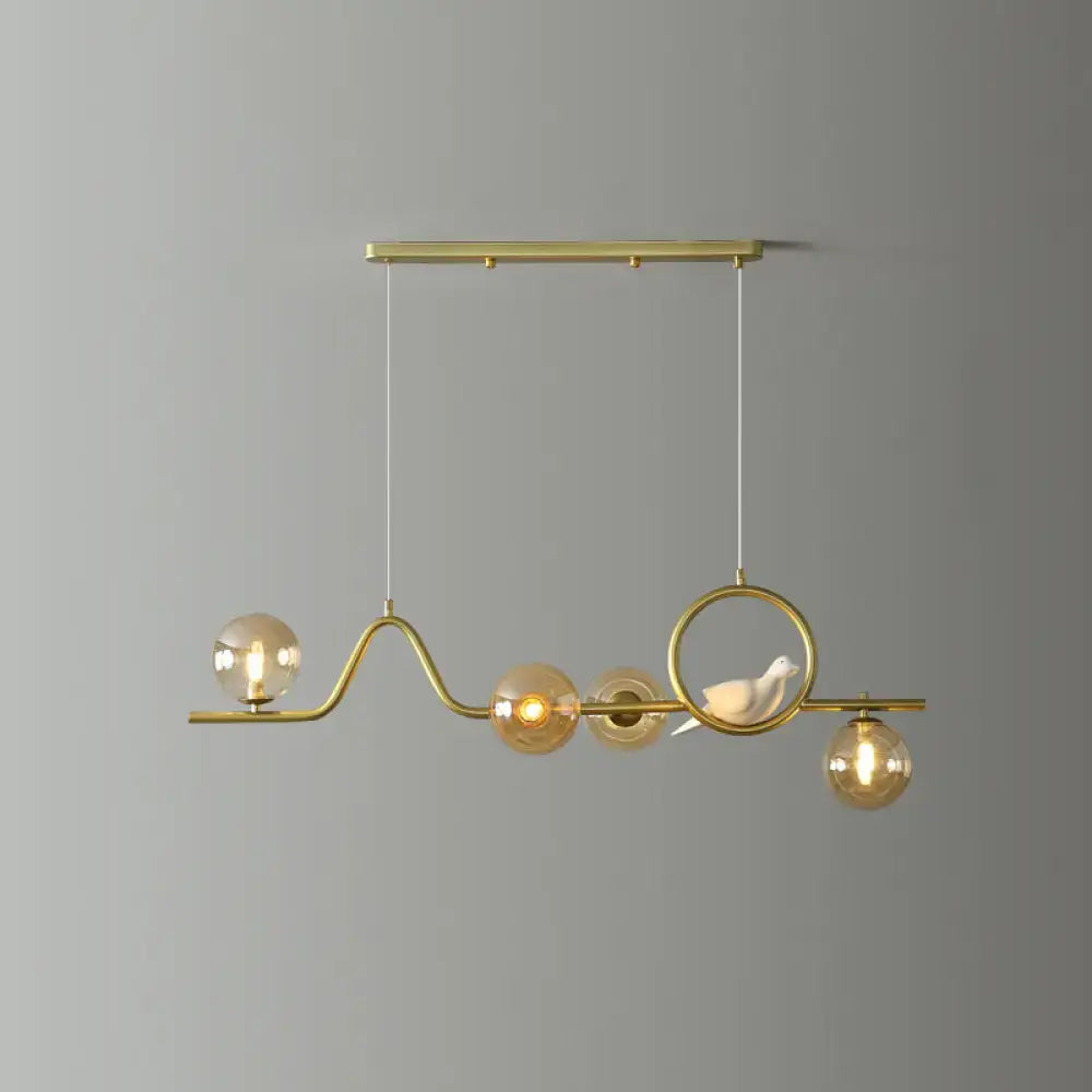 Gold Curve Ball Glass Five-Light Island Light