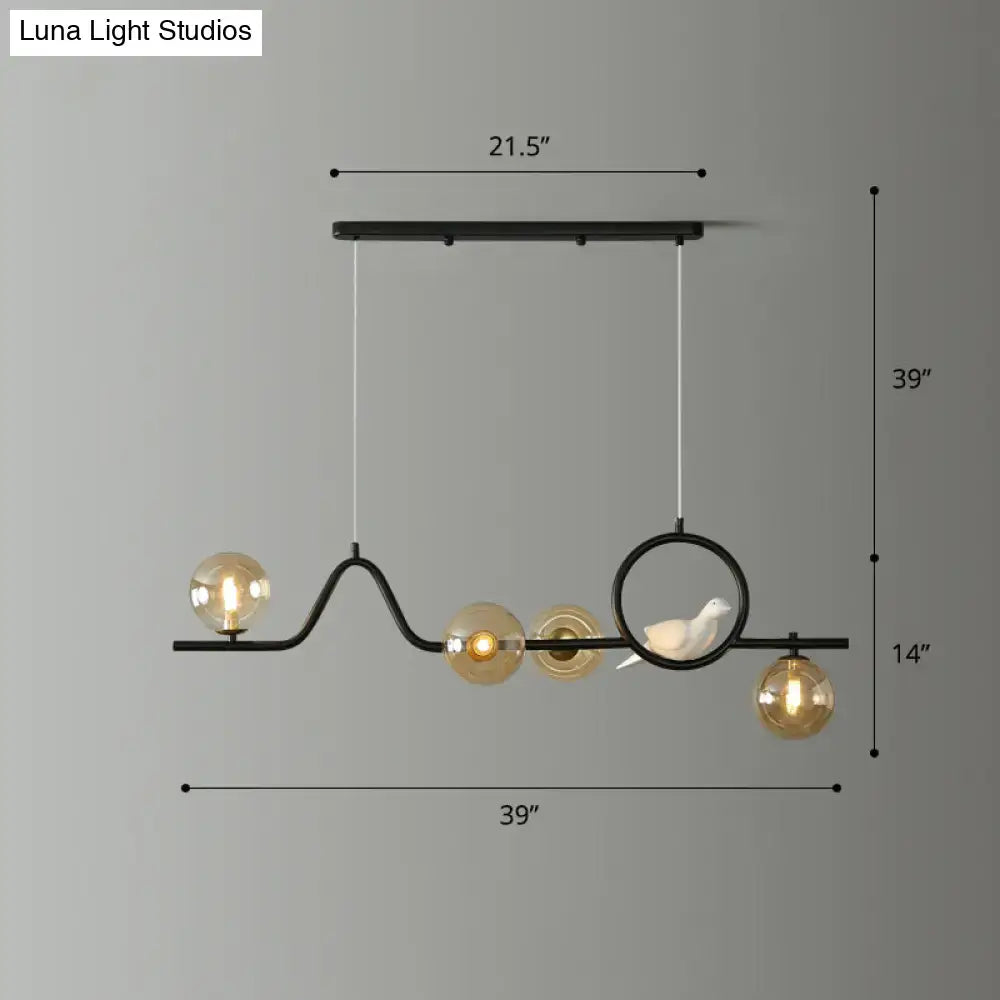 Gold Curve Ball Glass Five-Light Island Light