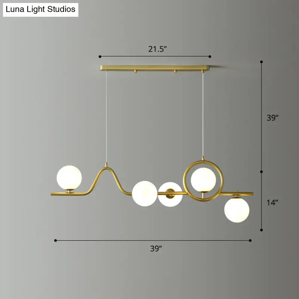 Gold Curve Ball Glass Five-Light Island Light