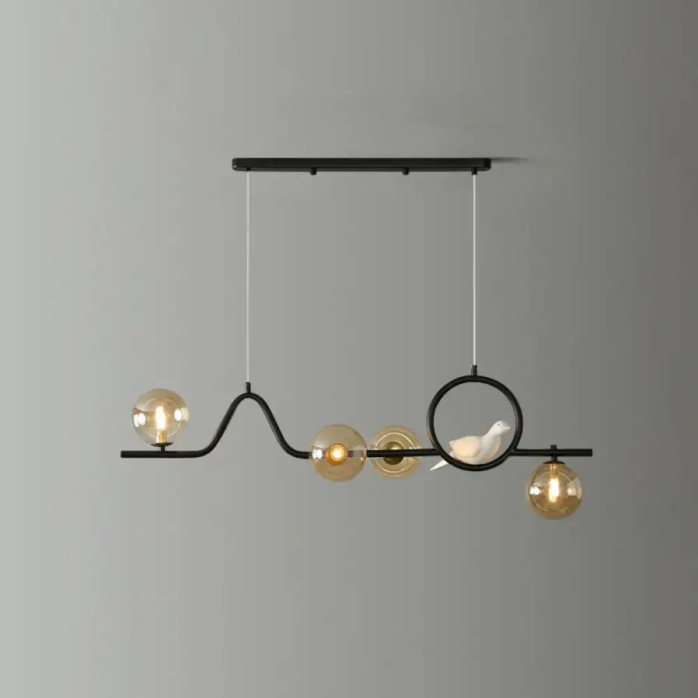 Gold Curve Ball Glass Five-Light Island Light