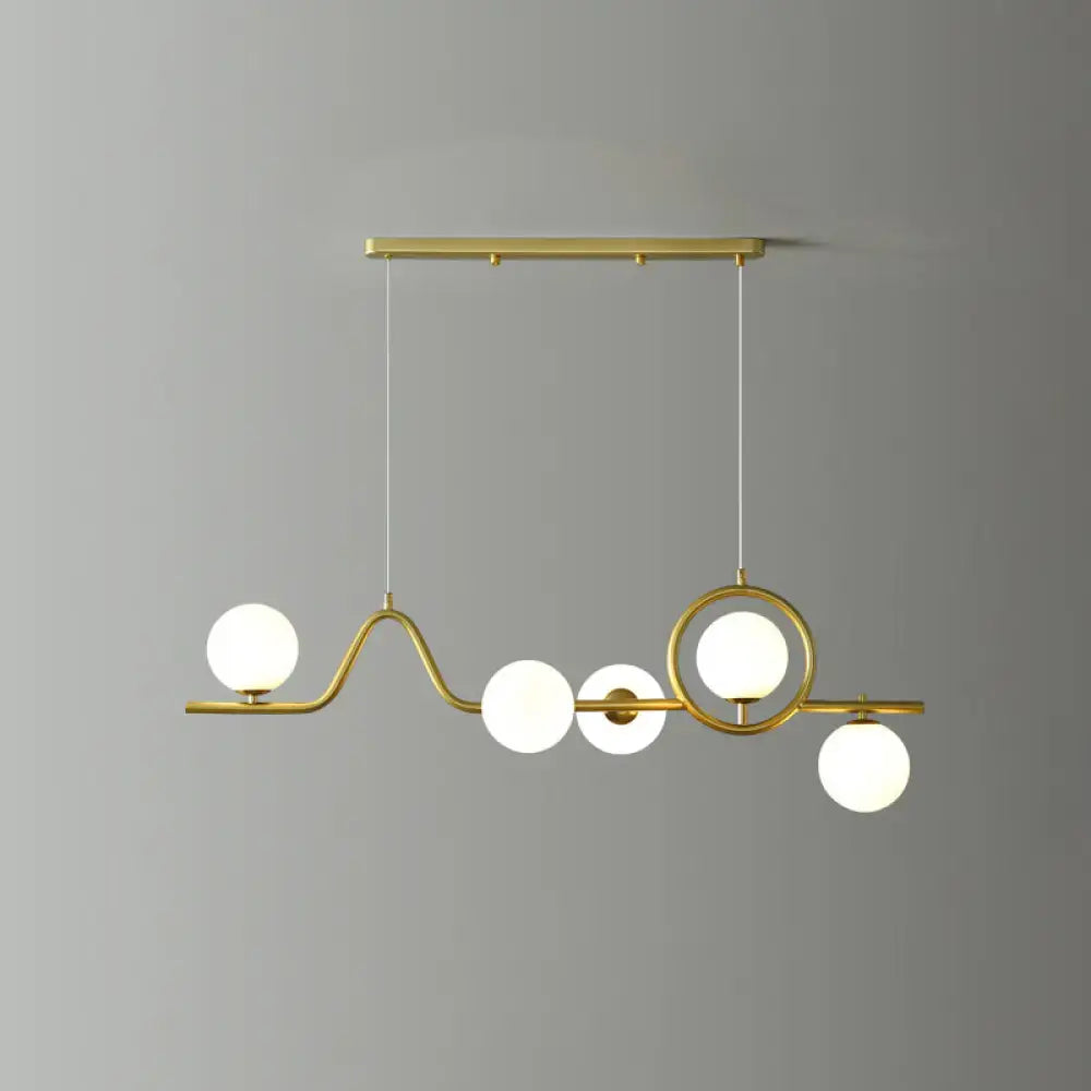 Gold Curve Ball Glass Five-Light Island Light