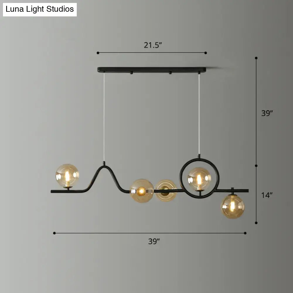 Gold Curve Ball Glass Five-Light Island Light