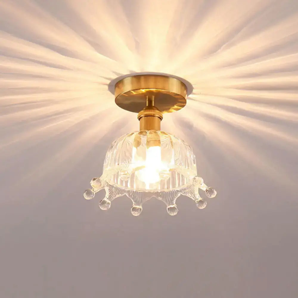 Gold Floral Glass Ceiling Light for Foyer