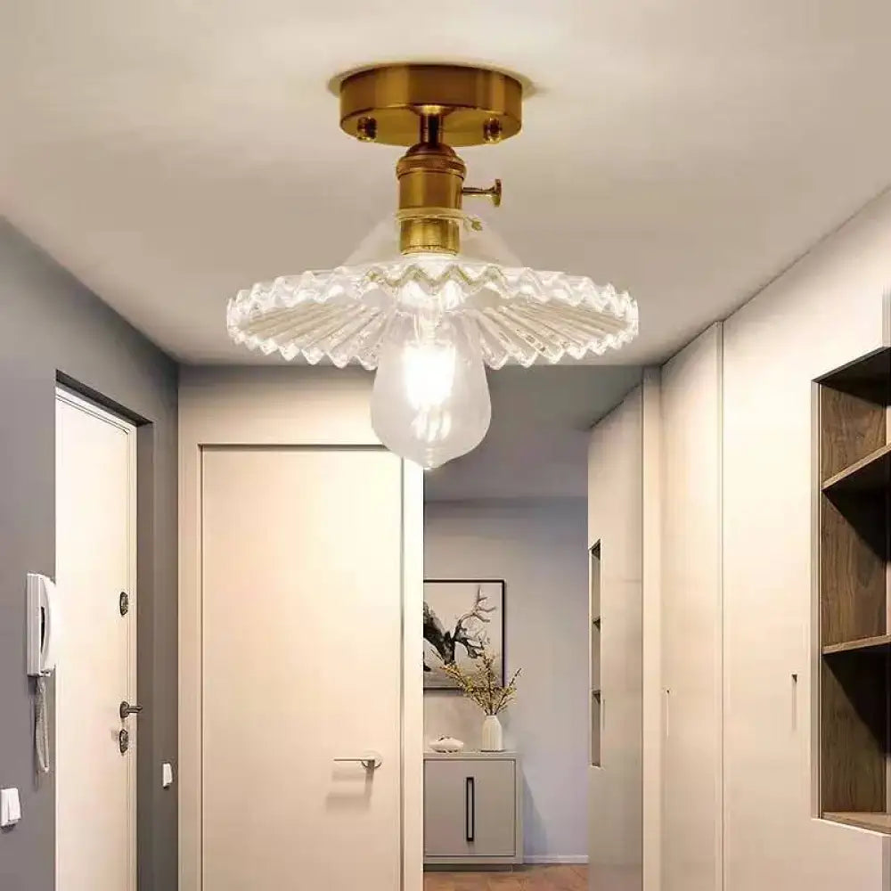 Gold Floral Glass Ceiling Light for Foyer