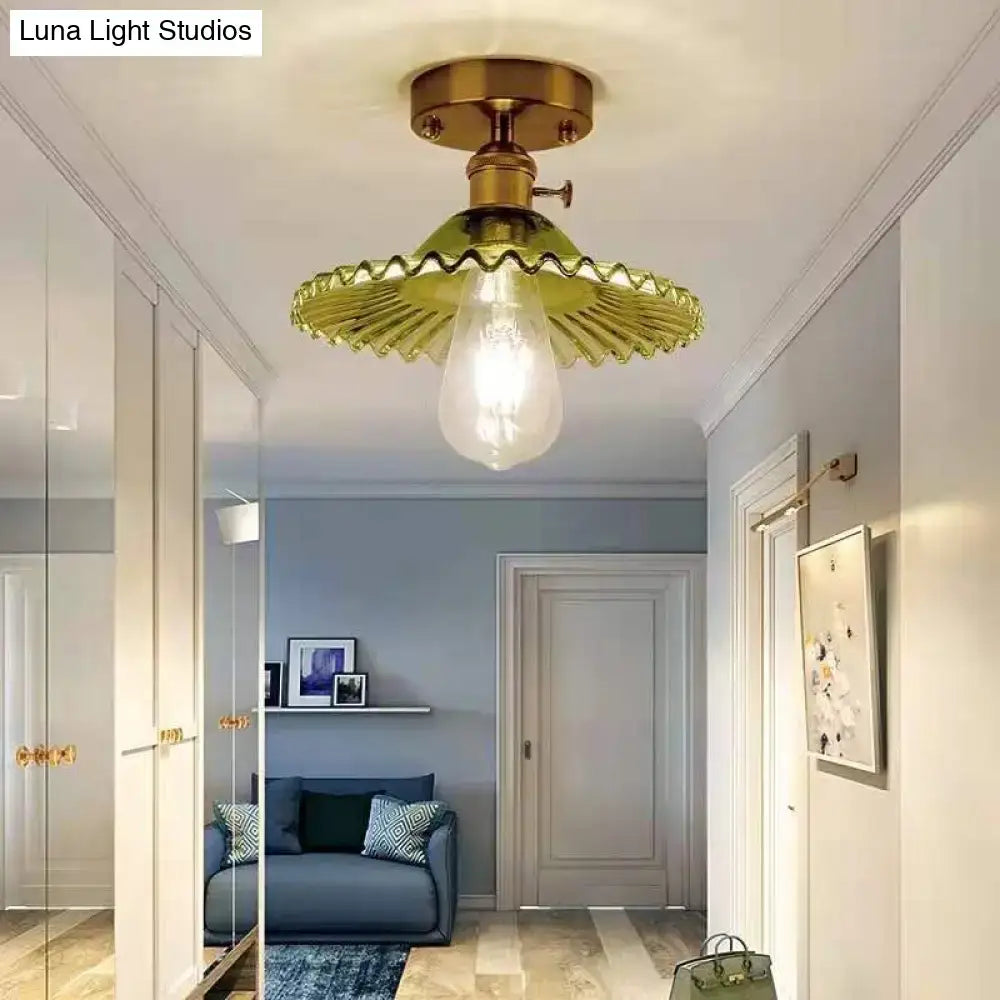 Gold Floral Glass Ceiling Light for Foyer