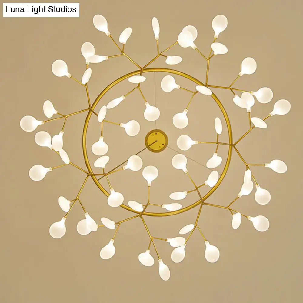 Gold LED Dining Chandelier Round Canopy 45-81 Lights