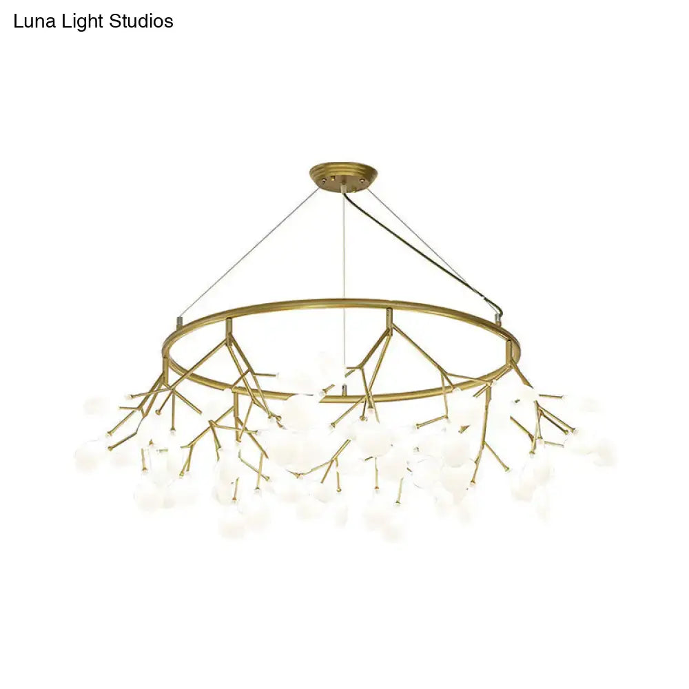 Gold LED Dining Chandelier Round Canopy 45-81 Lights