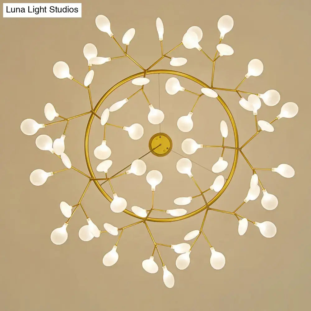 Gold LED Dining Chandelier Round Canopy 45-81 Lights