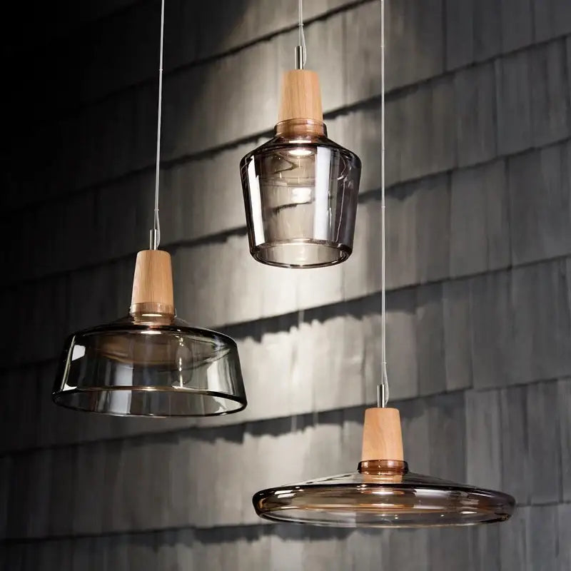 Glass Wood Pendant Set