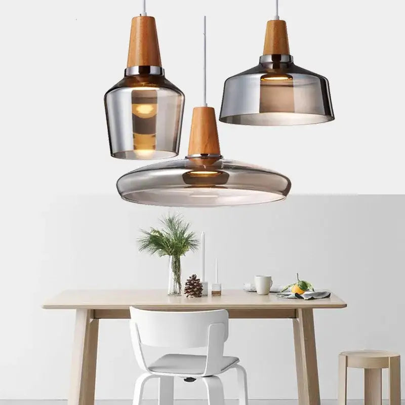 Glass Wood Pendant Set
