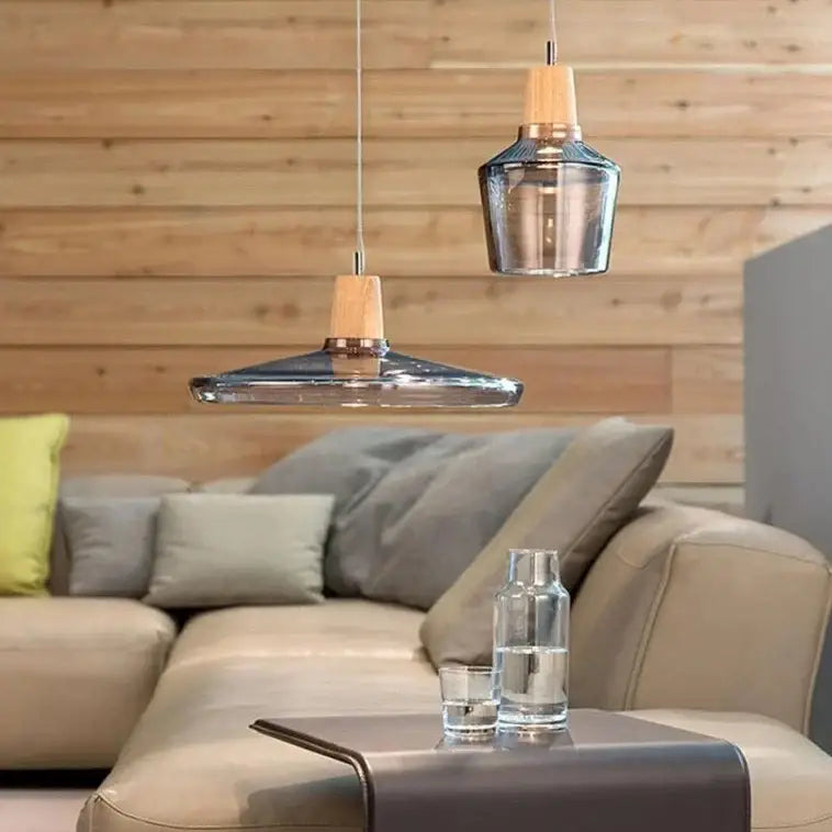 Glass Wood Pendant Set