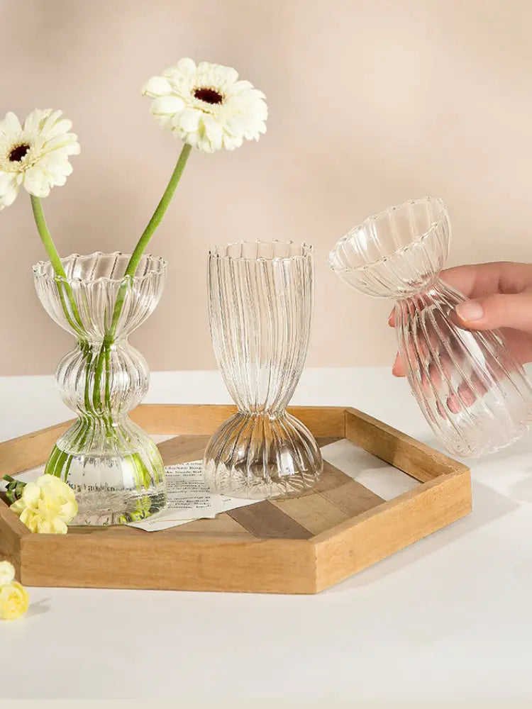 Clear Ribbed Glass Vase