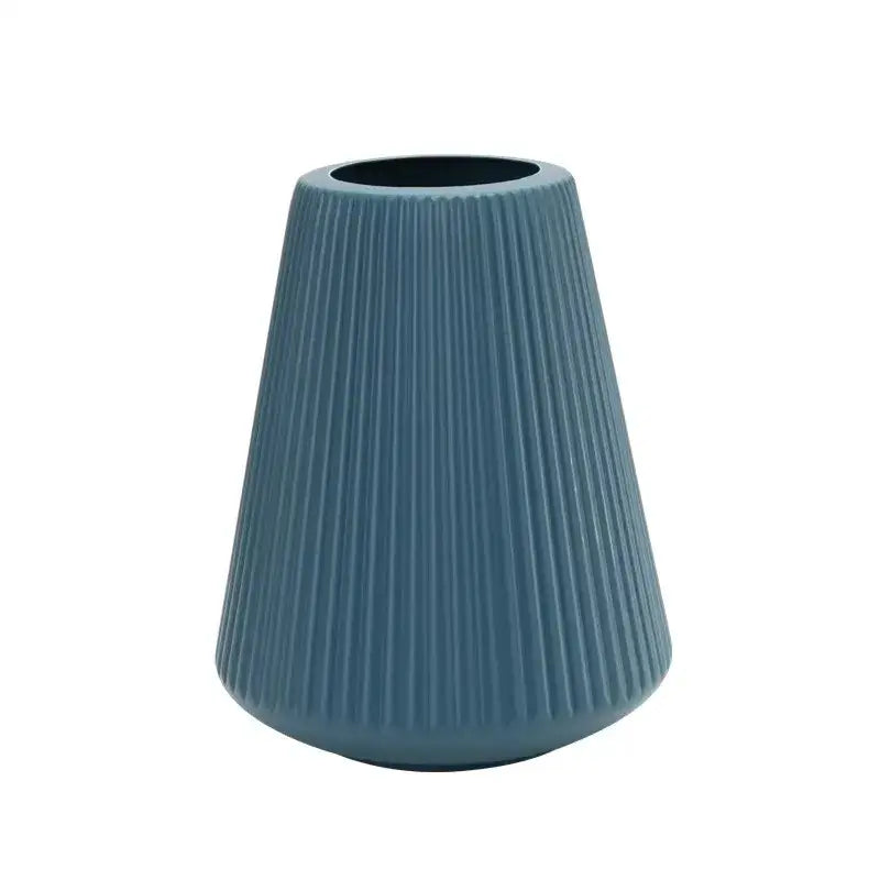 Blue Ribbed Ceramic Vase