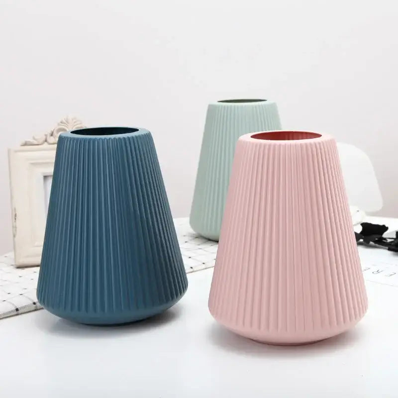 Blue Ribbed Ceramic Vase