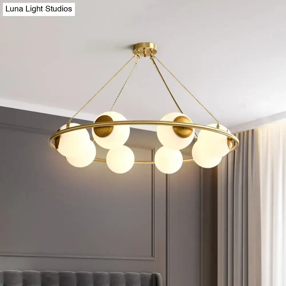 Brass Frosted Glass Chandelier