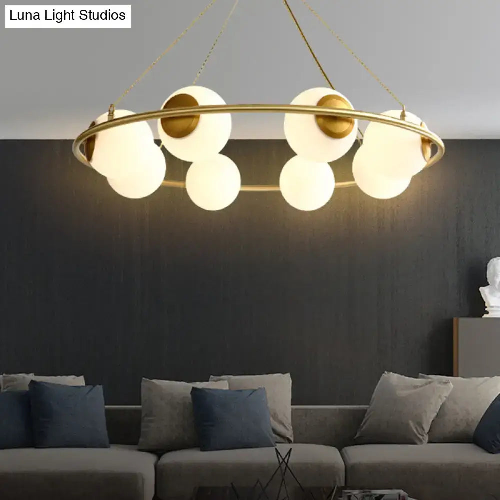 Brass Frosted Glass Chandelier