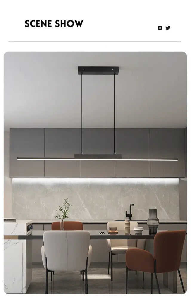 Black Linear Pendant Light 100cm for Dining