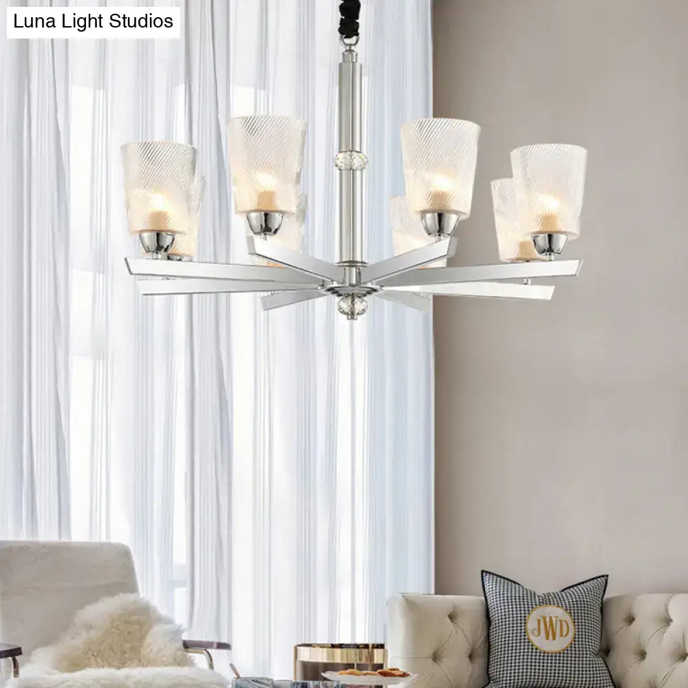 Chrome Ribbed Glass Chandelier