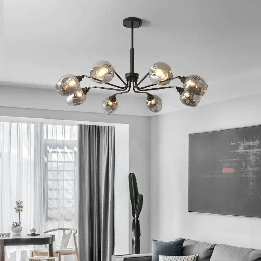 Smoke Grey Glass Chandelier Cup Shape Four-Tier