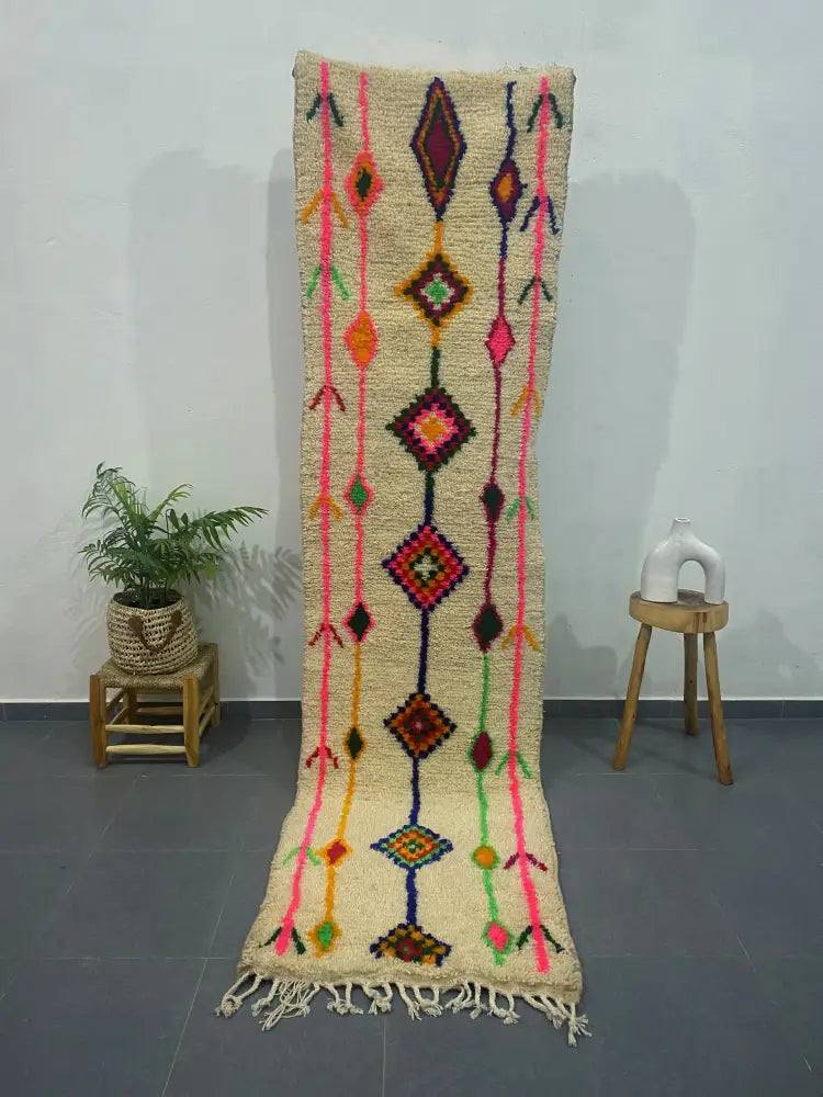 Cream Moroccan Azilal Rug Runner for Bedrooms