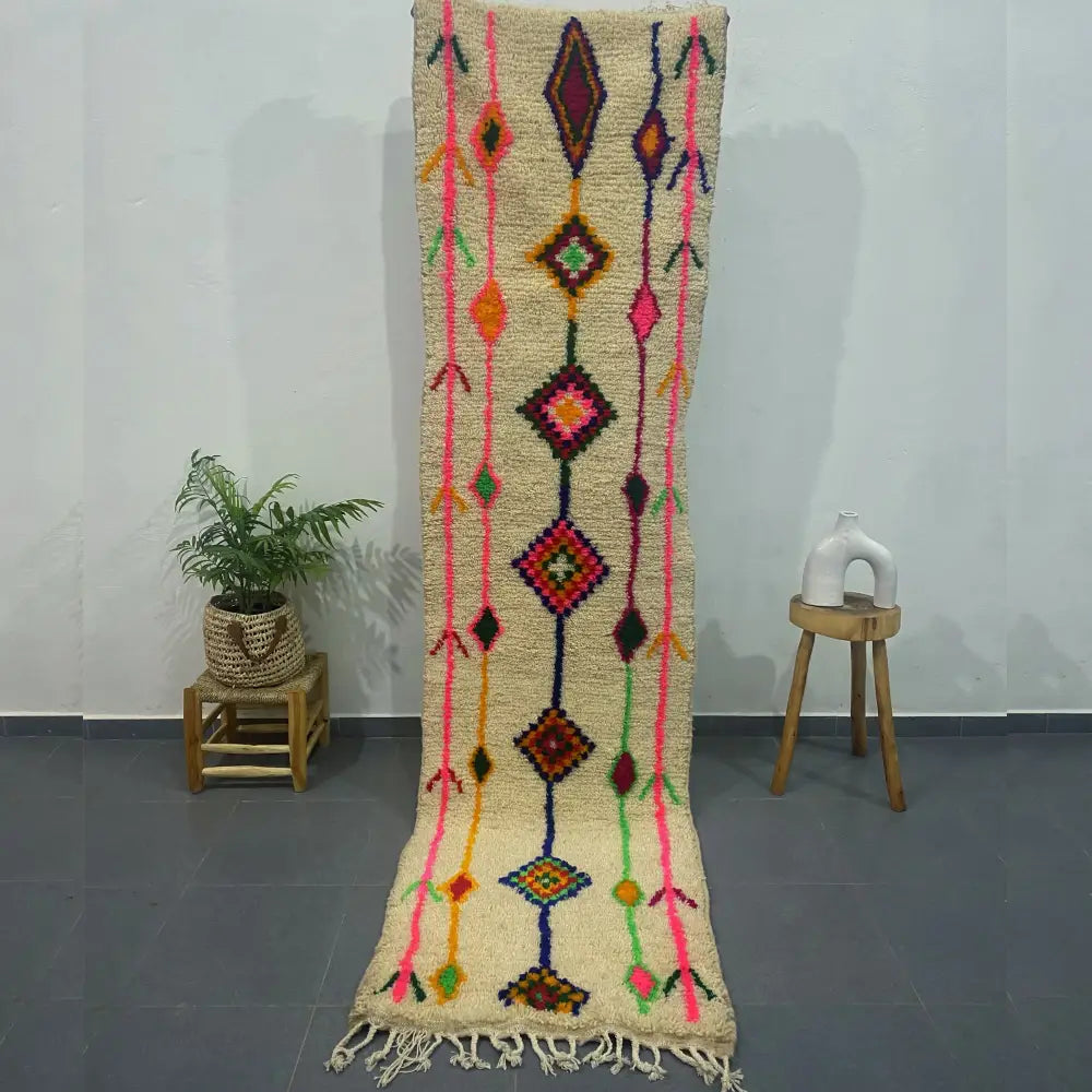 Cream Moroccan Azilal Rug Runner for Bedrooms