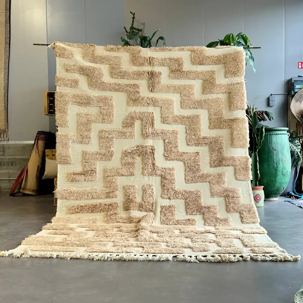 Beige Wool Moroccan Rug for Boho Interiors