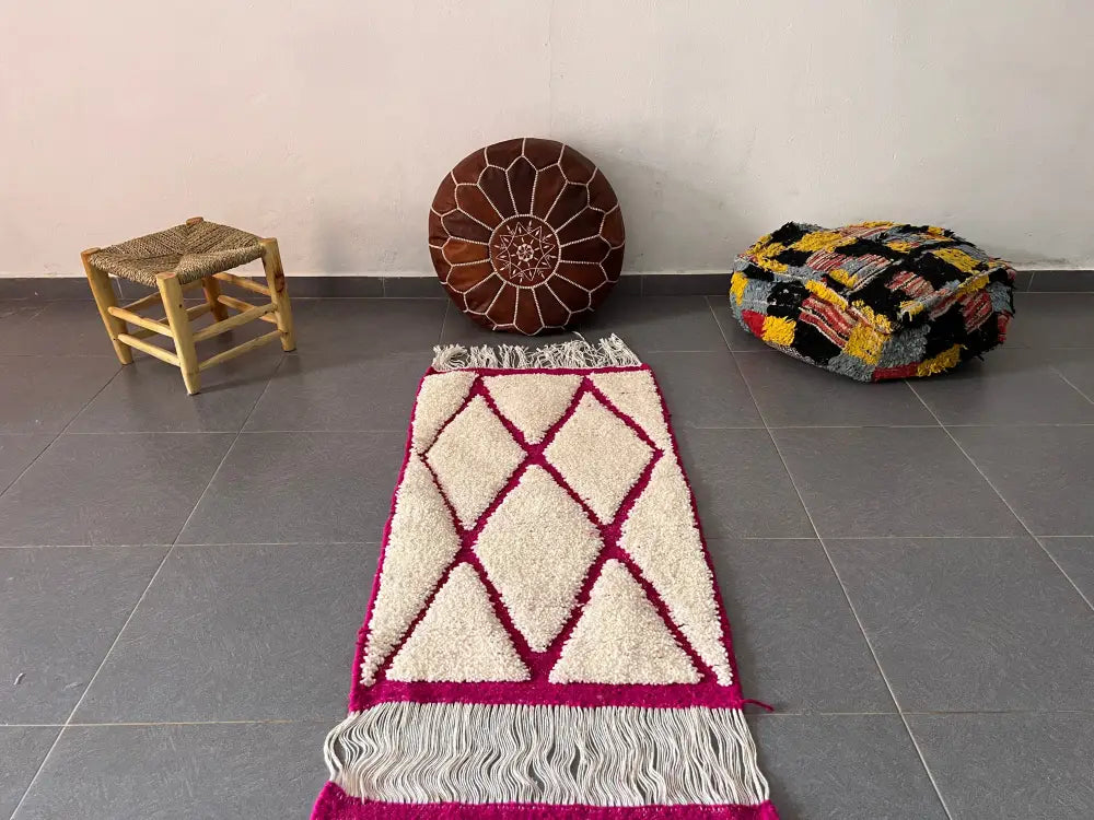 Cream Magenta Moroccan Rug