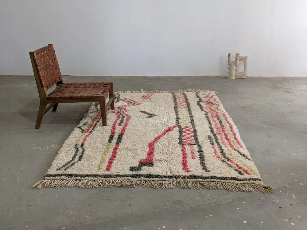 Beige Wool Moroccan Rug for Living Room
