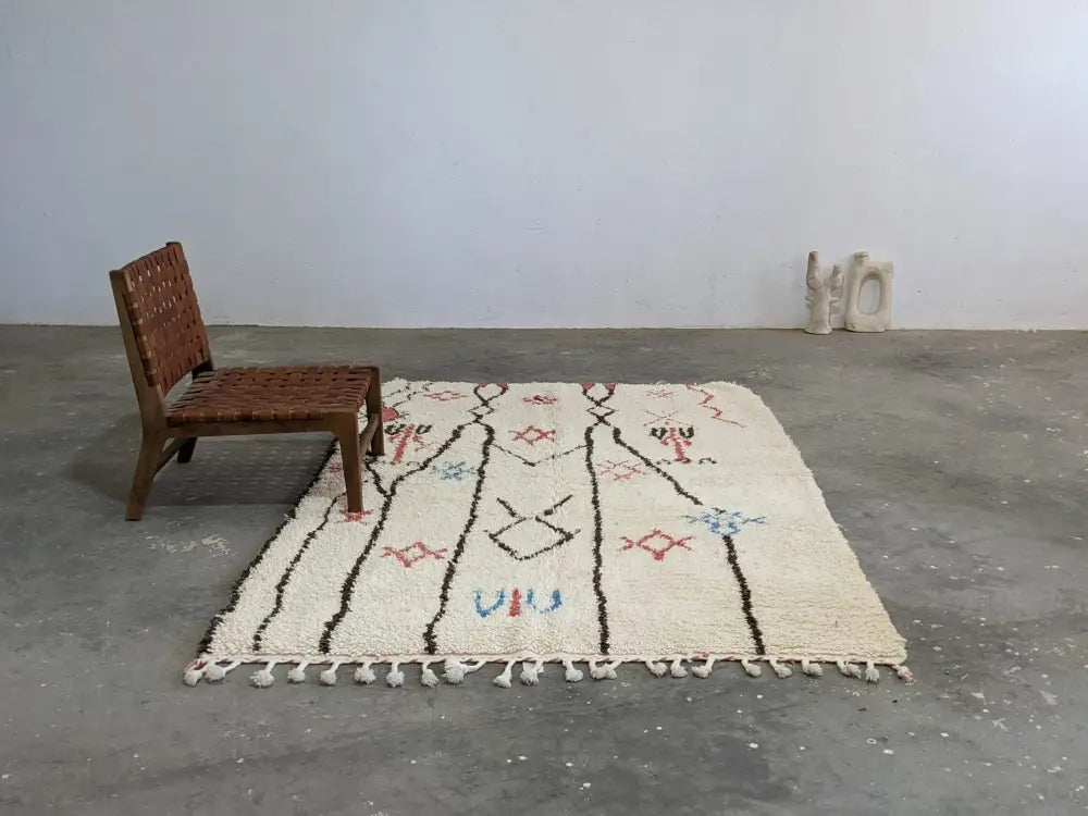 Beige Geometric Wool Rug for Living Room