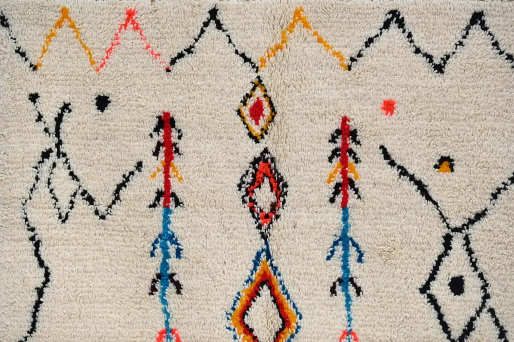 Beige Azilal Moroccan Rug with Vibrant Patterns