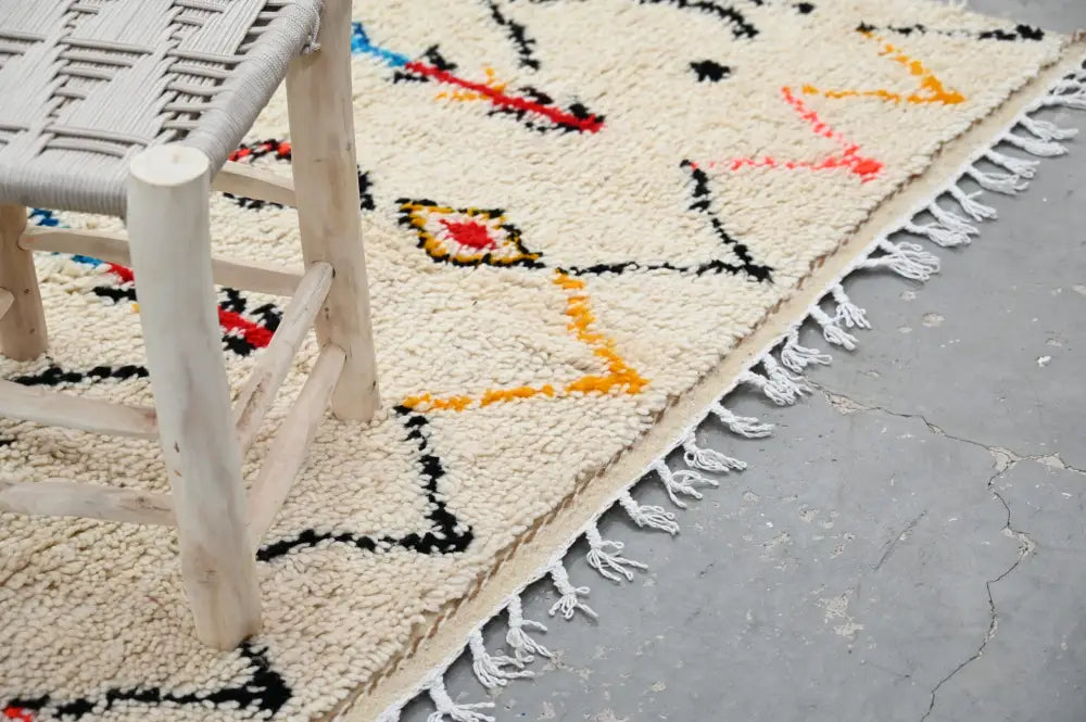 Beige Azilal Moroccan Rug with Vibrant Patterns