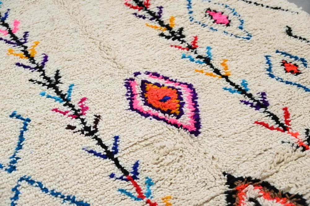 Beige Azilal Moroccan Rug with Vibrant Patterns
