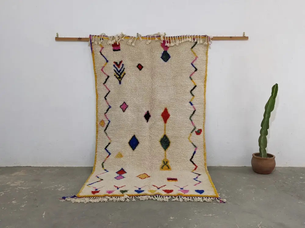 Artisan-Crafted Beige Azilal Moroccan Rug